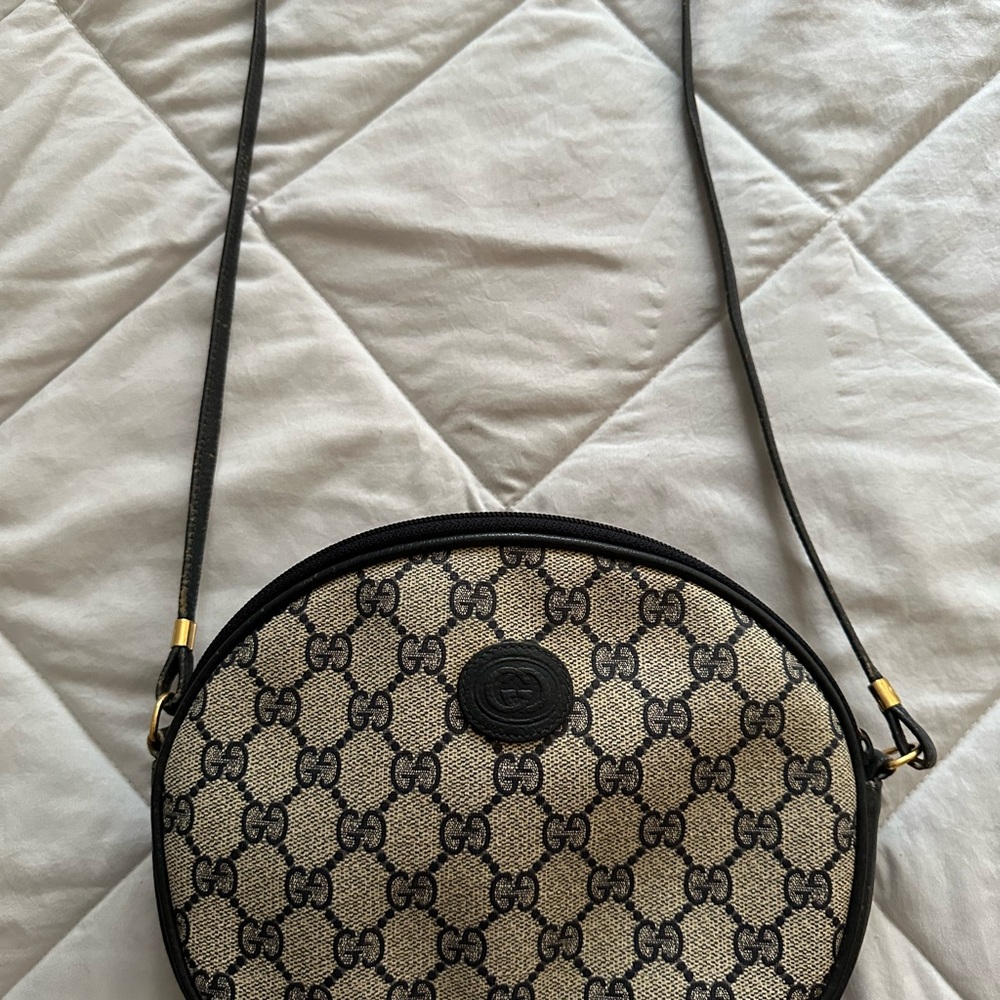 Gucci Cream and dark blue Crossbody Bag with Iconic Pattern